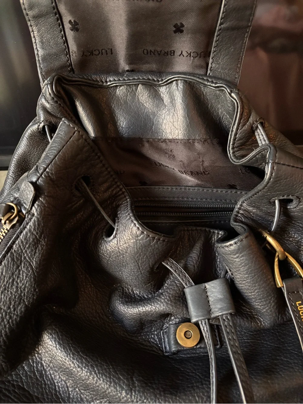 Vintage Super Soft Black Leather Lucky Brand Women’s Backpack with Tassel Accent